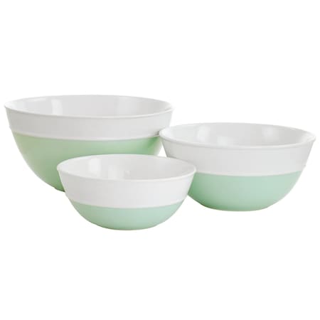 Martha Stewart 3 Piece Stoneware Duo-Tone Nesting Bowl Set in Mint and White 97381.03
