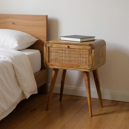 Homeroots 21" Natural Solid Wood Cane Rattan One Drawer Nightstand 651550