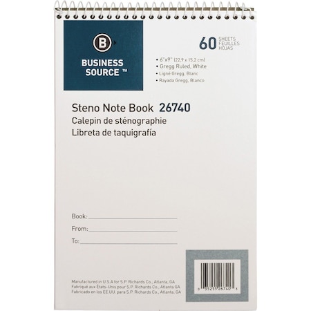 Business Source Steno Notebook, White BSN26740