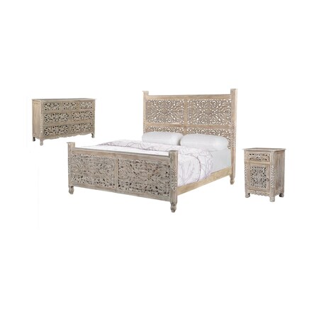 Homeroots Three Piece Gray Solid Wood Bedroom Set 636281