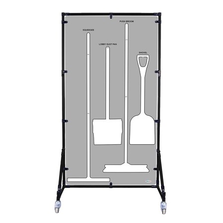 5S Supplies Housekeeping Shadow Board Broom Station V10, Gray / White, Kit + Stand, No Text HSB-V10-GRAY/WHITE-KIT-STAND-NO TEXT