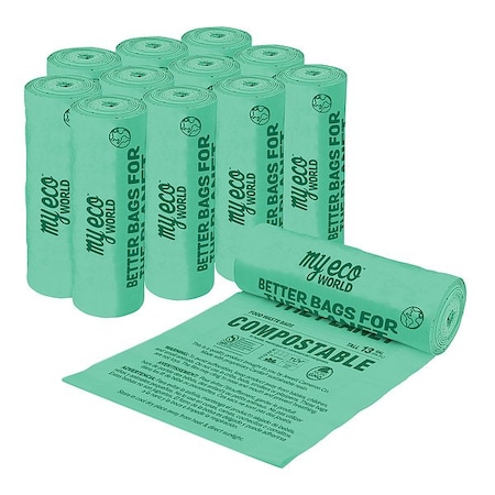 Myecoworld 13 gal Compostable Food Waste Bags, 0.71 mil, Green PSB-C-0228-R12 12P