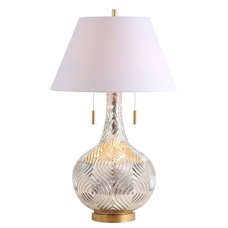 Jonathan Y Highland 30.75" Gourd Glass LED Table Lamp, Mercury Silver/Gold JYL6206A