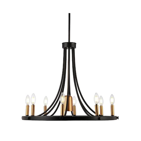 Jonathan Y Dante 26.75" 9-Light Transitional Modern Iron Adjustable Wagon Wheel LED Chandelier w/Downlight, Blac JYL7506A
