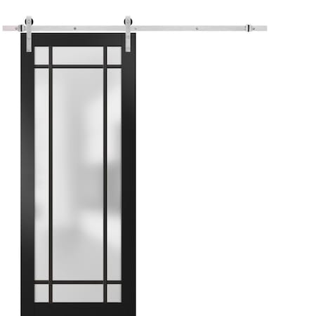 Sartodoors Sturdy Barn Door Frosted Tempered Glass Planum 2112 Black 30x84 Solid Core Modern Interior PLANUM2112BD-S-BLK-30 x 84