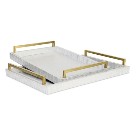 Homeroots Set of Two Silver Wood Geometric Serving Trays With Handles 518595
