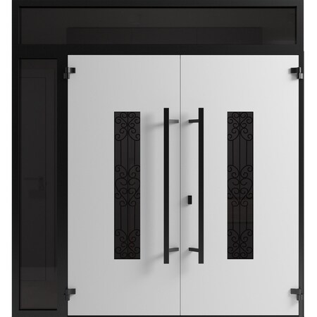 Vdomdoors Front Exterior Prehung Aluminum Double Doors Ronex1205 Bronze Oak Top Transom Mirrored Clear Glass RONEX1205DEXD-OAK-W72+14xH96+14-LH-I