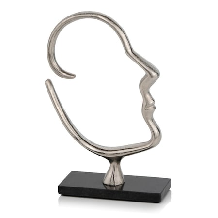 Homeroots 12" Black and Silver Marble and Aluminum Tabletop Sculpture 480027