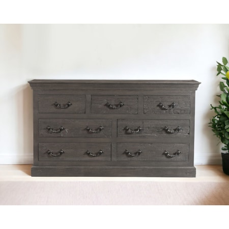 Homeroots 64" Gray Solid Wood Seven Drawer Double Dresser 554674