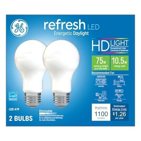Ge Light Bulb, 75 W Equivalent, Medium Lamp Base, Dimmable, Daylight, 5000 K Color Temp, 2PK 93129422