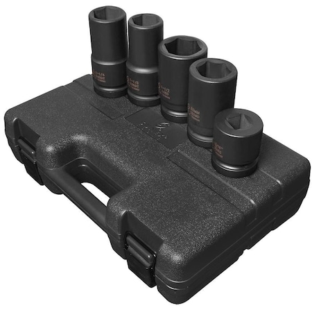 Sunex 1 in Drive Sae & Metric 6 Point Wheel Service 5-Piece Impact Socket Set 5685