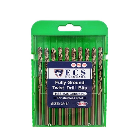 Ecs Hardware HSS Drill Bit x 10 Fully Ground, 5% Cobalt M35 ECSH-DRILL-316