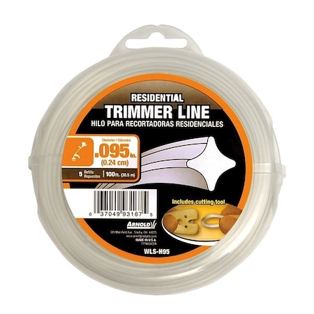 Arnold Trimmer Line, 0095 in Dia, 100 ft L, Nylon WLS-H95