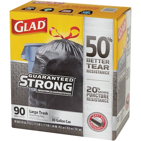 Glad Drawstring Trash Bags - 30 Gallon, Black, 90PK GLAD30DSB