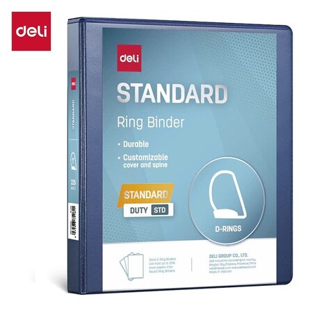 Deli Std Duty View Binder 1in, Letter, D-Ring, PVC-Free, Navy, 12PK CF567-DB