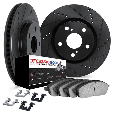 Dynamic Friction Co DFC Rotors-Drilled & Slotted-Black w/ EURO 5000 Ceramic Brake Pads Incl Hdw 8612-16005