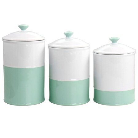 Martha Stewart Stoneware Canister and Lid 3 Piece Set in Blue and White 97379.06