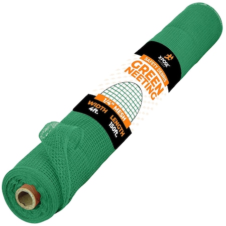 Xpose Safety Construction Debris Safety Netting, 4 ft x 150 ft Roll, 1/4in Mesh, Fire Retardant, Green NFR14-4150-GRE-X