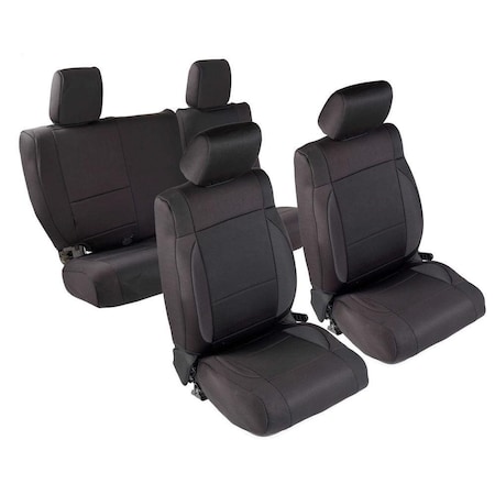 Smittybilt 0812 WRANGLER JK 4 DR NEOPRENE FRONT AND REAR SEAT COVER SET; BLACK/BLACK 471701