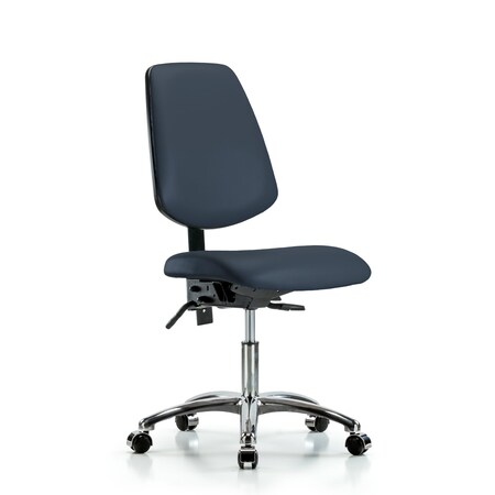 Blue Ridge Ergonomics Desk Chair Desk Chair, Vin, Med, Bk, Chrm, Casters, Navy, No Arms, 18" to 23" Height, Vinyl BR-VDHCH-MB-CR-T0-A0-CC-8582