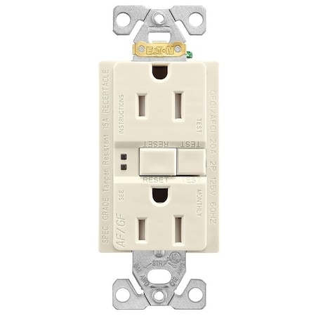 Eaton Wiring Devices Duplex Receptacle Wallplate, 2 -Pole, 15 A, 125 V, Back, Side Wiring TRAFGF15LA-K-L