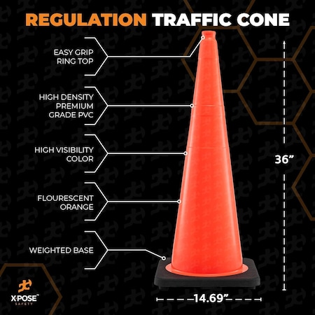 Xpose Safety 36 Inch Multipurpose PVC Orange Traffic Cone, 12lb base, 4PK OTC36-12L-4-X-S