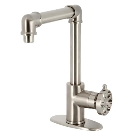 Kingston Brass One-Handle Single-Hole Bathroom Faucet with Deck Plate and Push Pop-Up Drain, Brushed Nickel KSD144RXBN