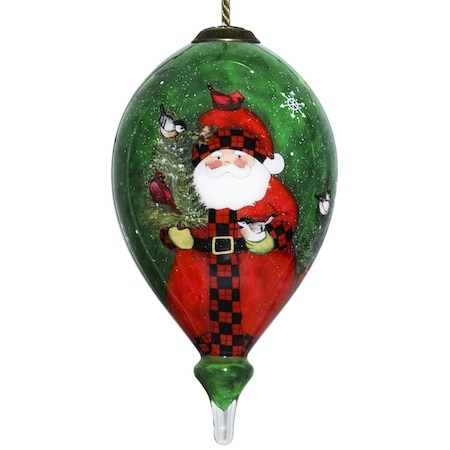 Homeroots Green Plaid Santa Hand Painted Mouth Blown Glass Ornament 477494