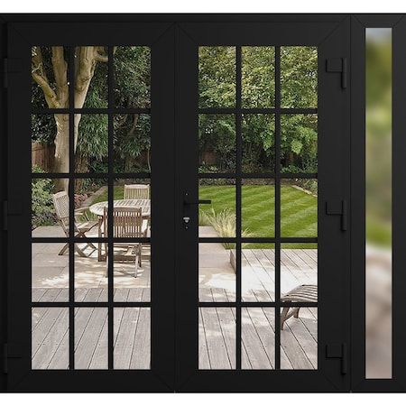 Vdomdoors Front Exterior Prehung Metal-Plastic Double Doors Clear Glass / MANUX 8151 Matte Black / Office Com MANUX8151DEXD-BLK-W72+16xH80-LH-I