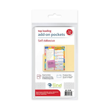 C-Line Products 5-1/8" x 8-3/4" Add-On Filing Pocket, 10/PK, 10PK/BX, 5BX/CT 70185-BX