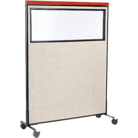 Global Industrial Interion Mobile Deluxe Office Partition Panel with Partial Window, 48-1/4"W x 64-1/2"H, Tan 694995MTN