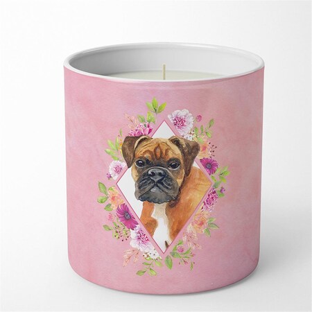 Carolines Treasures 10 oz German Boxer Pink Flowers Decorative Soy Candle CK4145CDL