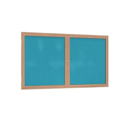 Ghent 2 Door Enclosed Fabric Bulletin Board, Oak Wood Frame, 3'H x 5'W, Teal PW23660F-97