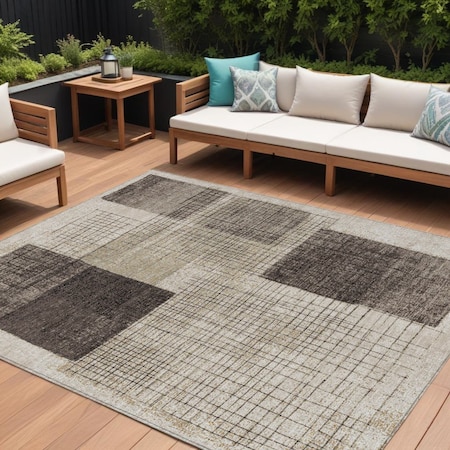 Homeroots 10' X 14' Brown And Taupe Geometric Washable Indoor Outdoor Area Rug 631932