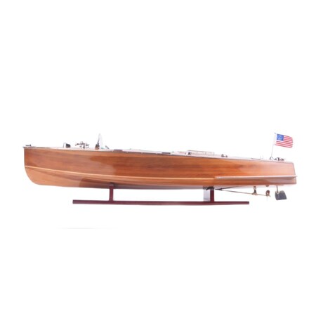 Homeroots 9" Wood Brown Solid Wood Hand Painted c1928 Chris Craft Triple Cockpit Large Model Boat 401956