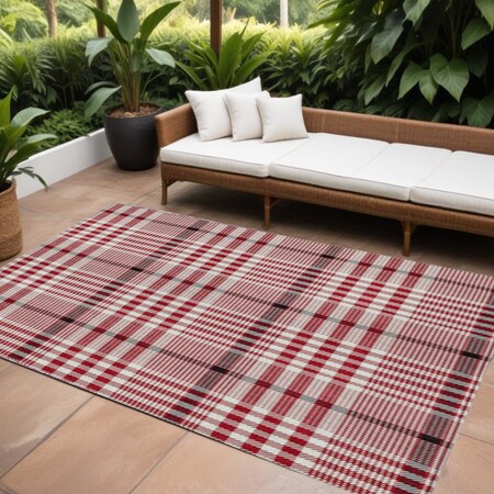 Homeroots 8' X 10' Red Black And Ivory Plaid Washable Indoor Outdoor Area Rug 601515