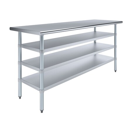 Amgood 24in D x 72in L Stainless Steel Table, Three Undershelves AMG WT-2472-3SH-Z