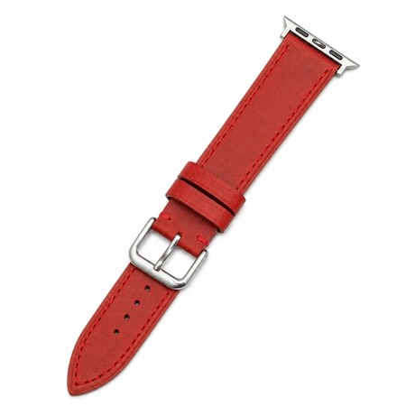 Elegani Leather Band Compatible with Apple Watch 42mm, Red, Silver, Black, Yellow Gold, Rose Gold Buckle SVLTQR-RED-42