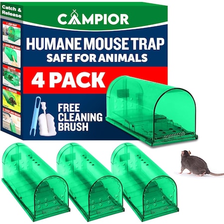 Campior Humane Mouse Trap, Large, No-Kill, Pet Safe, Easy Clean, No-Touch Release, Green, 4PK CMPMU7GRS44