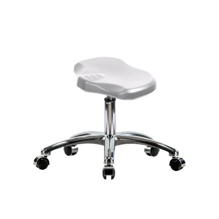 Blue Ridge Ergonomics Polyurethane Ray Stool Chrome - Desk Height with Chrome Casters in Gray Polyurethane PRPDHSL-CR-CC-GRY