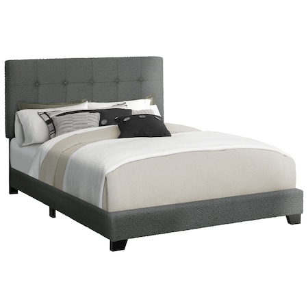 Monarch Specialties Bed, Bedroom, Frame Only, Queen Size, Upholstered, Dark Grey Boucle, Transitional I 5803Q