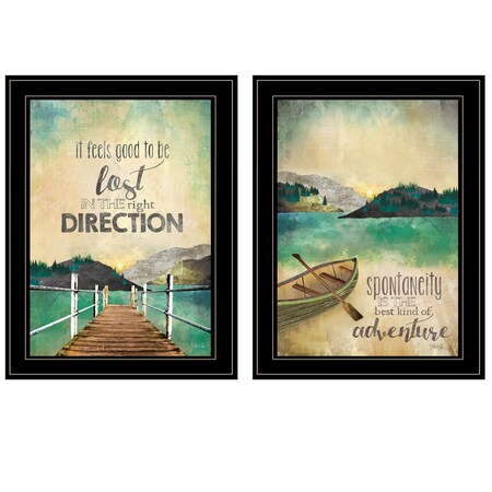 Homeroots Set Of Two Right Direction or Adventure 2 Black Framed Print Wall Art, 2PK 406024