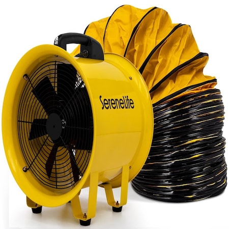 Serenelife Heavy Duty Cylinder Fan 12 inch, Blower Fan with 3200 CFM Airflow, 25ft PVC Ducting, Industrial SLVENFHD25YL