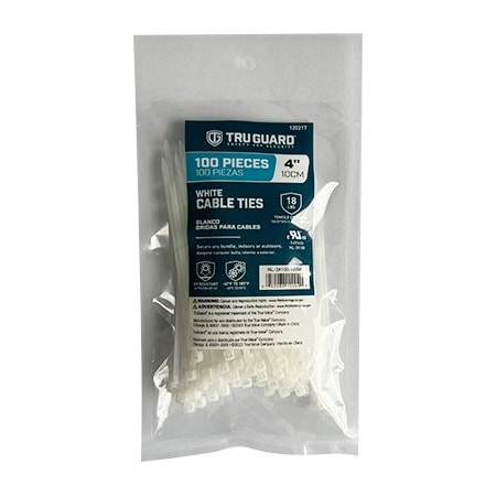 Ironcube Works Cable Tie, 4 in L, White, Nylon, 18 lb Strength, 100 PK NL-3X100-100W