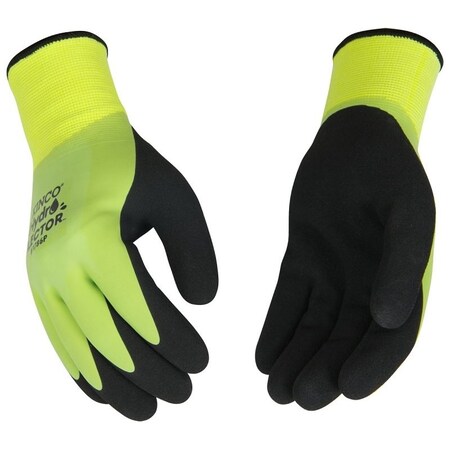 Hydroflector Waterproof Protective Gloves, Men's, M, Knit Wrist Cuff, Latex Coating, Acrylic Glove, BlackGreen 1786P-M