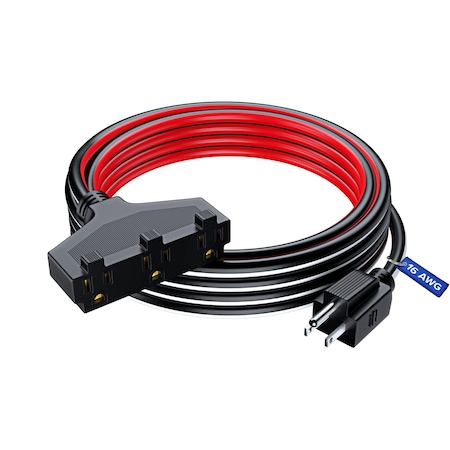 Maximm 15ft 16AWG 3-Outlet Extension Cord, ETL, Black/White/Red C-BK/WH/RD-PI-BK-3O-15FT