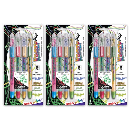 Pentel Krazy Pop Iridescent Gel Pen, 1.0mm Bold line, Assorted Ink, 4-Piece Set, 3PK K91PABP4M3
