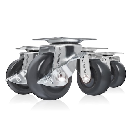 Powertec 2'' Swivel Caster Wheels with 264 lbs Loads, 2 with Brakes & 2 Without, Rubber Castor Wheels, 4PK 17211N