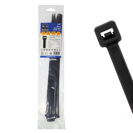 Grizzly Supply Cable Tie, 14 in L, 50 lb Strength, 4.0 in Max Bundle Dia, Nylon 6/6, UV Resistant, Black, 15PK GS-S14-50-0N
