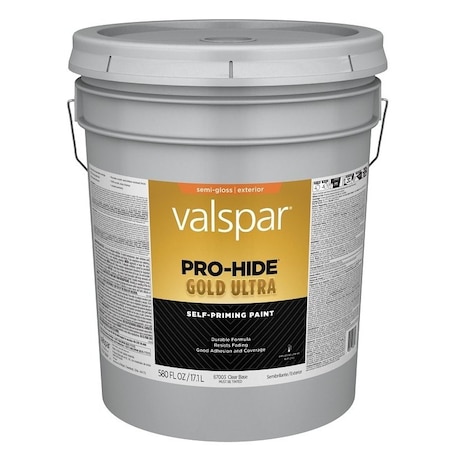 Valspar Pro-Hide Gold Ultra 6700 Latex Paint, Acrylic Base, Semi-Gloss Sheen, Clear Base, 5 gal 028.0067003.008